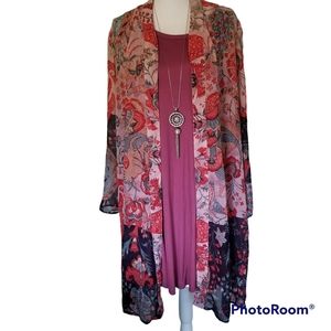 Gorgeous Inka sheer knee length flowy kimono boho summer new with tag!